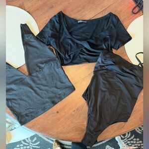 Black Women's Bodysuit Top and 2 crop tops